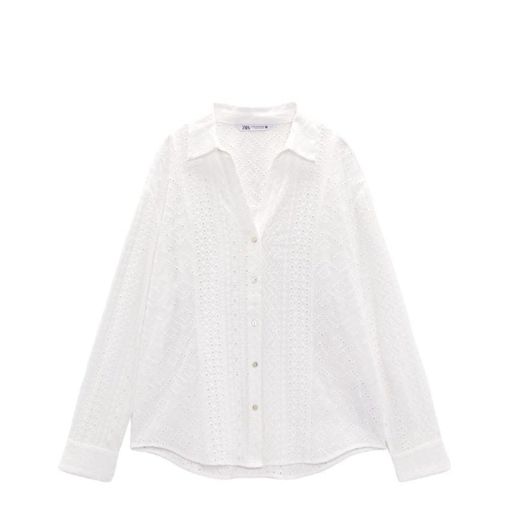 ZARA SHIRT WITH CUTWORK EMBROIDERY WHITE SIZE S | 8741/022/250